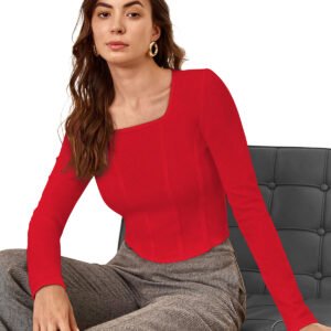 Full Sleeves Winter  Red Crop Top