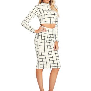 Women Checked White Fit and Flare Partywear